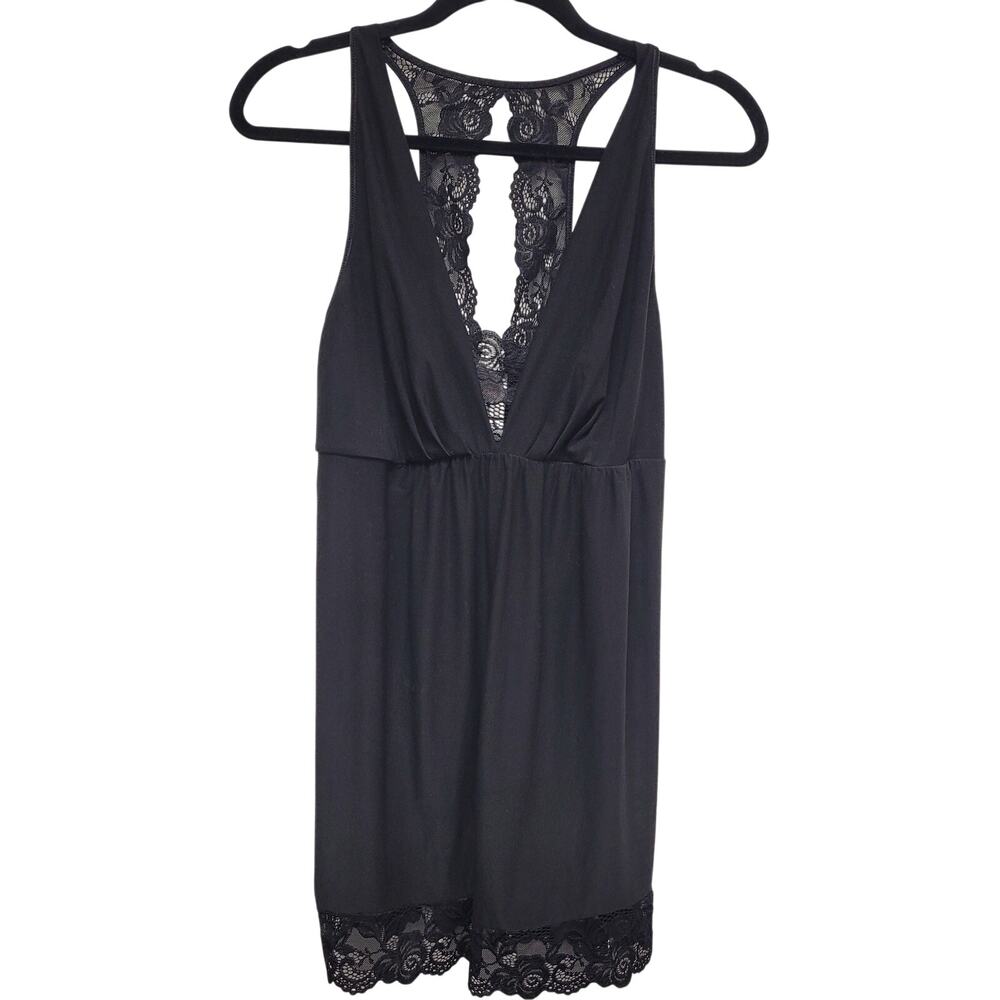 In Bloom by Jonquil Black Lace Chemise L Slip Dress Lingerie 90s Romantic Goth